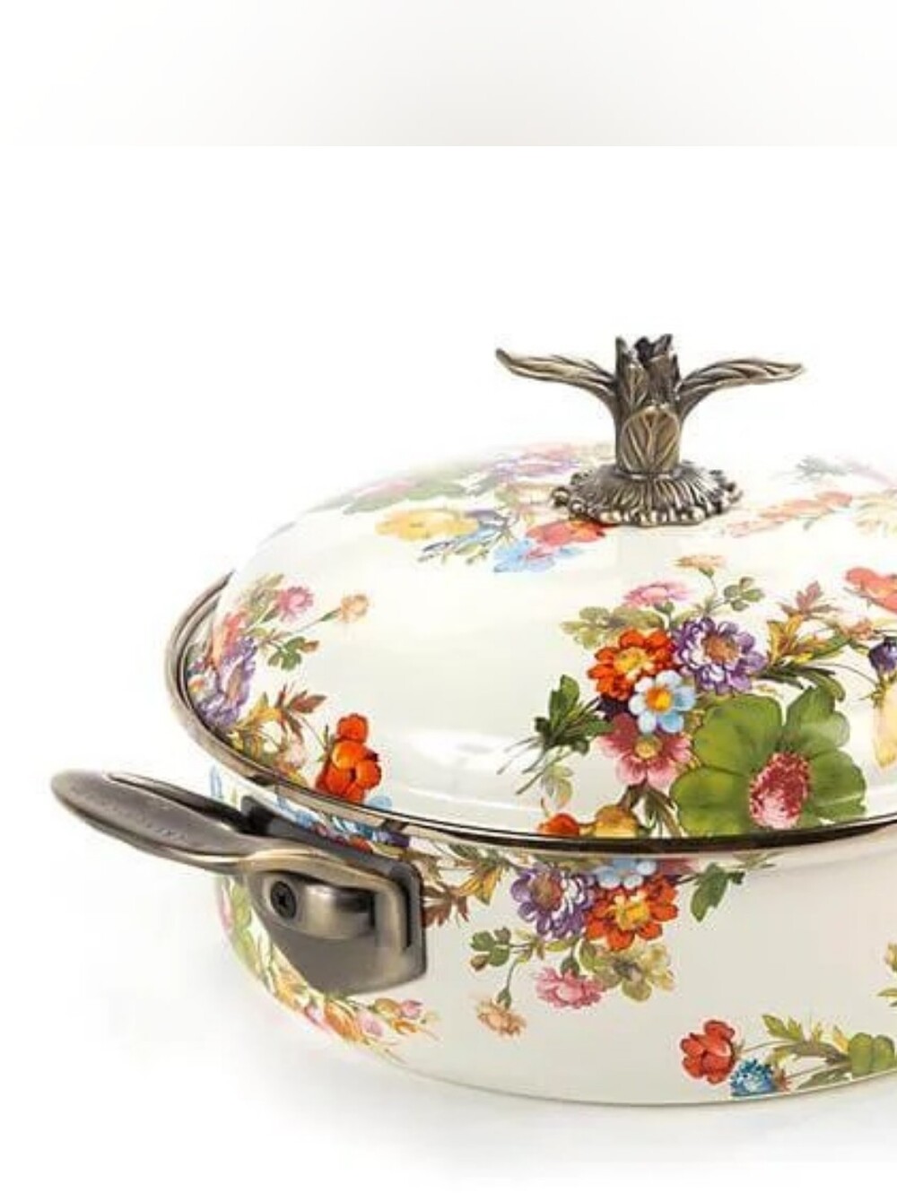 Floral Enamel Covered Casserole Dish - White with Multicolor Flowers